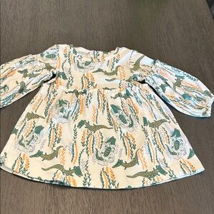Kate Quinn Alligator Print Kids Dress in Green and Orange